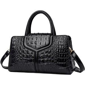 🆕Women's Black Handle Purse Crocodile Faux Leather Tote Zipper Shoulder Bag